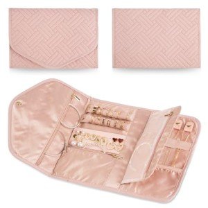 Pink Travel Jewelry Organizer Bag - Foldable & Anti-Tangle