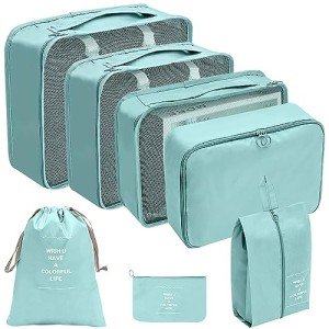 Seven-Piece Lake Blue Travel Storage Bag Set