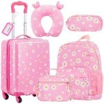6-Piece Kids Rolling Luggage Set - Pink Daisy