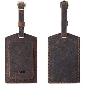 S-ZONE Dark Brown Leather Luggage Tags Set
