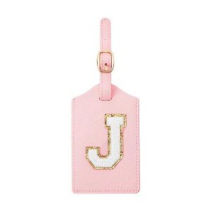 Personalized Pink Leather Initial Luggage Tag (J)
