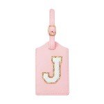 Personalized Pink Leather Initial Luggage Tag (J)