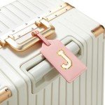 Personalized Pink Leather Initial Luggage Tag (J)