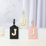 Personalized Pink Leather Initial Luggage Tag (J)