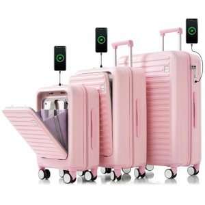 Merax 3-Piece Hardside Luggage Set, Pink