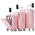 Merax 3-Piece Hardside Luggage Set, Pink