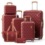 Melalenia 7-Piece Hard Shell Luggage Set - Red Brown