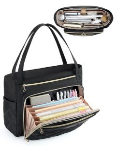 BAGSMART Women's Quilted Teacher Tote Bag - Black