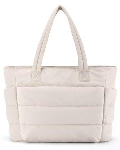 BAGSMART Women's Lightweight Quilted Tote Bag - Beige