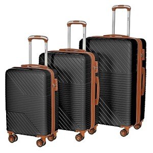 3 Piece Lightweight Hardshell Luggage Set - Black/Brown