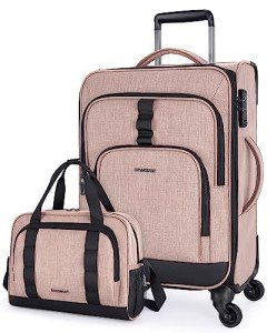BAGSMART Expandable Carry-On Luggage with Duffle - Pink