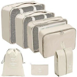 Seven-Piece Luggage Storage Bag Set - Beige