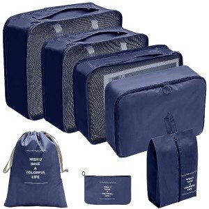 Seven-Piece Tibetan Blue Travel Storage Bag Set