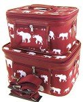 Elephant Print Burgundy Red Cosmetic Travel Case Set