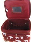 Elephant Print Burgundy Red Cosmetic Travel Case Set