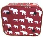 Elephant Print Burgundy Red Cosmetic Travel Case Set