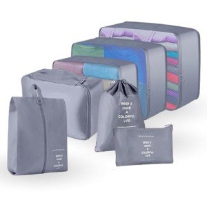 7-Piece Waterproof Packing Cubes Set - Gray