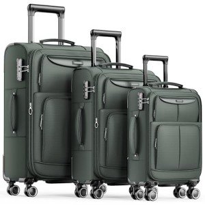 3-Piece Expandable Softside Luggage Set - Army Green