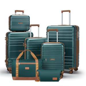 Dark Green 7-Piece Spinner Luggage Set