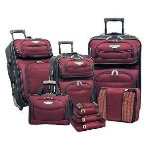 Expandable Burgundy Rolling Luggage 8-Piece Set