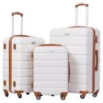 Coolife 3-Piece Lightweight Luggage Set - Apricot White