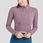 Womens Athletic Half Zip Pullover Sweatshirt - Purple