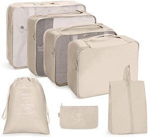 LUMoony 7-Piece Waterproof Packing Cubes Set