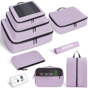 Purple Packing Cubes Set for Travel - 8 Sizes