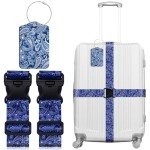 Blue Feather Luggage Straps and Tags Set