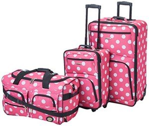 Rockland Vara 3-Piece Softside Luggage Set - Pink Dots