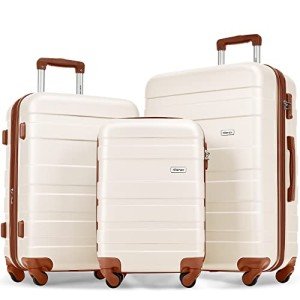 Merax 3-Piece ABS Hardside Luggage Set, White