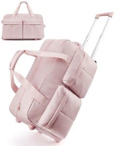 BAGSMART Pink Rolling Duffle Bag for Travel