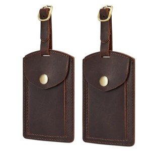 S-ZONE TSA Approved Leather Luggage Tags (2 Pack)