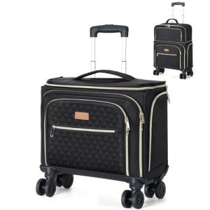 Lekespring Expandable Black Carry-On Luggage with Wheels