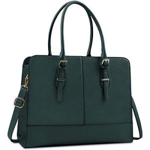 Stylish Deep Green Leather Laptop Tote Bag
