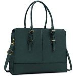 Stylish Deep Green Leather Laptop Tote Bag