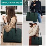 Stylish Deep Green Leather Laptop Tote Bag