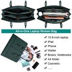 Stylish Deep Green Leather Laptop Tote Bag