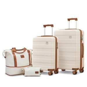 Beige 2-Piece Hardside Luggage Set with Spinner Wheels