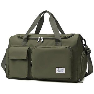 Suruid Olive Green Travel Duffel Bag with Shoe Compartment