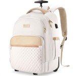 Beige Rolling Backpack for Travel and Work