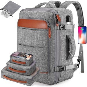 Bagsure Expandable 42L Travel Backpack with Cubes