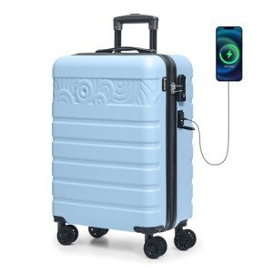 Light Blue 21" Hard Shell Carry On Suitcase