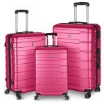 HOUAGI 3-Piece Lightweight Spinner Luggage Set - Rose Red