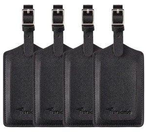 4 Pack Black Leather Luggage Tags for Travel