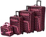 Rockland Softside 4-Piece Luggage Set, Black/Pink Dot