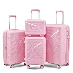 Lightweight 4-Piece Expandable Luggage Set (Pink)