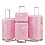 Lightweight 4-Piece Expandable Luggage Set (Pink)