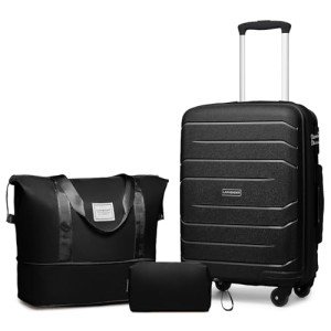 20-Inch Black Hard Shell Carry-On Suitcase Set