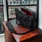 Vi Vante Black Leather Camera Bag with Red Interior